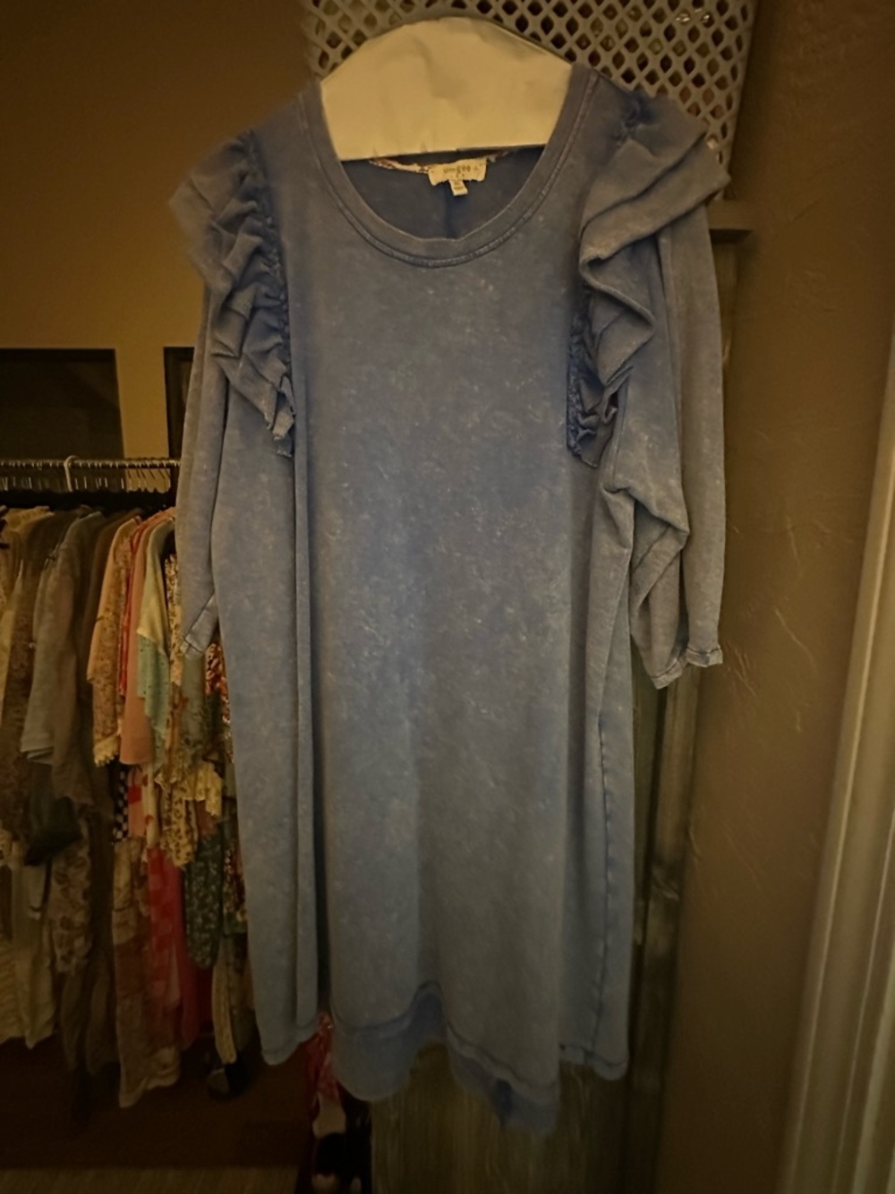 Umgee Mineral Washed Blue Crewneck Dress
